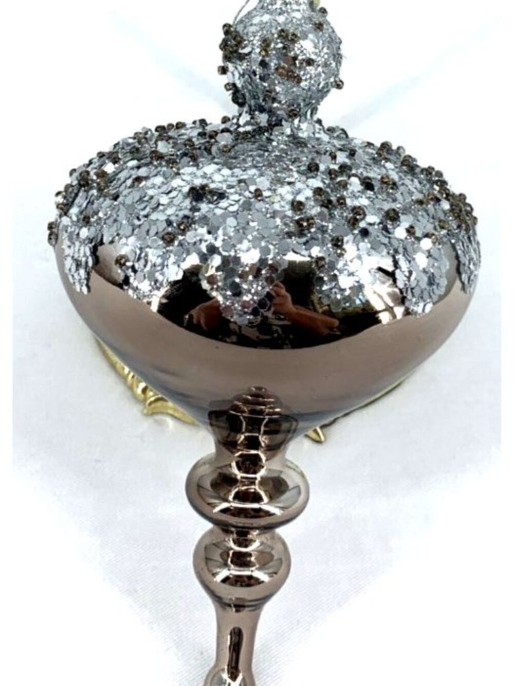 Blown Glass Finial Drop Christmas Ornament Silver 7"